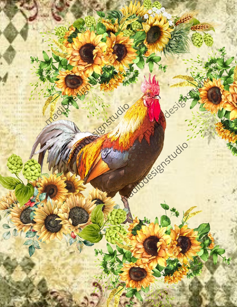 Rooster Decoupage Paper Rice Paper Printable Digital Etsy
