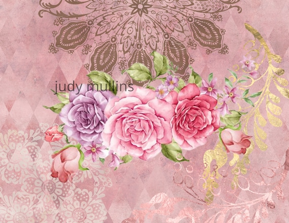 Shabby Chic Printable Shabby Pink Roses Junk Journal Wall | Etsy