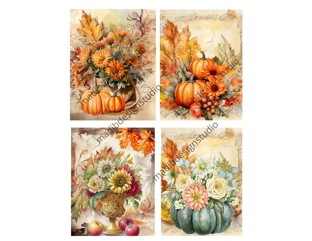 Fall Digital Rice Paper Printable, Pumpkins Png, Decoupage Paper ...