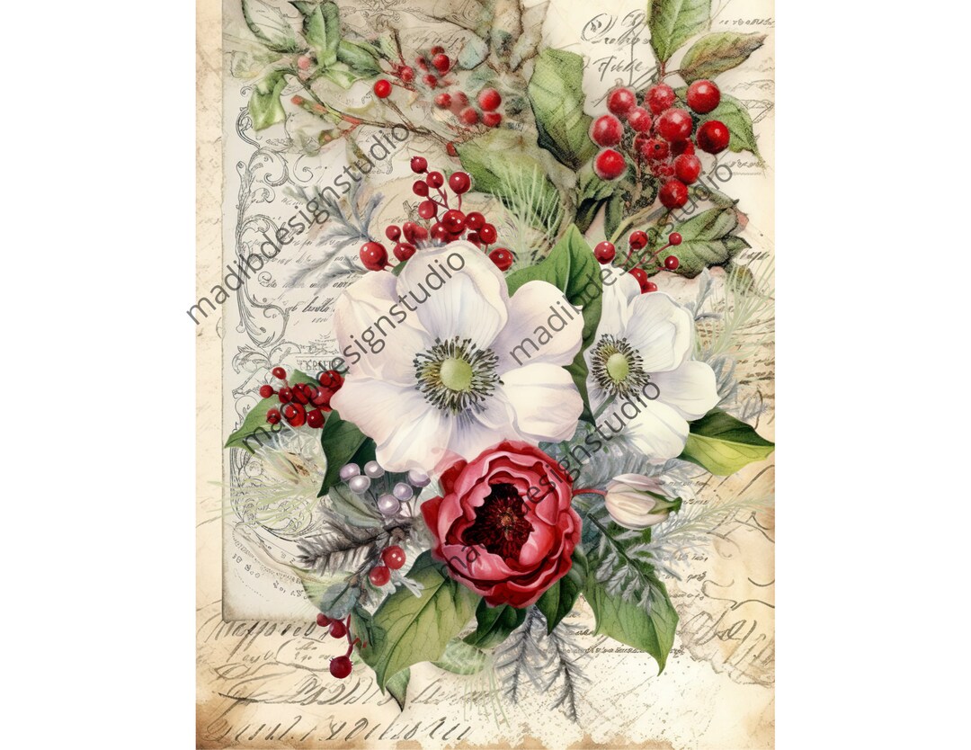 christmas-flowers-printable-digital-art-decoupage-rice-paper-digital