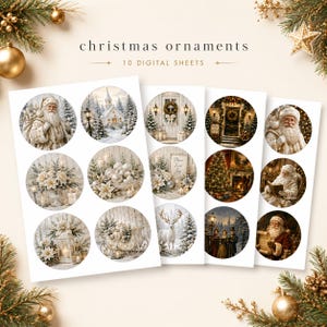 Luxury Christmas Ornament Designs Bundle | 10 Printable Ornament Sheets, Victorian Christmas Santa, Nativity, Nutcracker & Winter Scenes