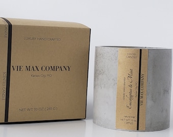 Eucalyptus & Mint- Wood Wick Cement Candle - Soy Wax, Gift, Wedding, Valentine's Day Gift, Christmas, hand poured, Holiday, Kansas City