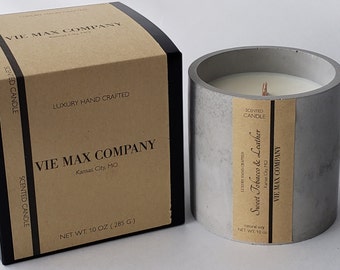 Bookstore ( Sweet Tobacco & Leather - Wood Wick Cement Candle - Soy Wax, gift, wedding, Valentine Gift, Christmas, hand poured, Kansas City