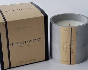 Concrete Candle - Wood Wick - Soy Wax (Candy Cane) scented