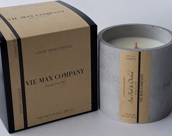 Candles -Sea Salt & Orchid - Wood Wick Cement Candle - Soy Wax, gift, Christmas, hand poured, Kansas City, Concrete