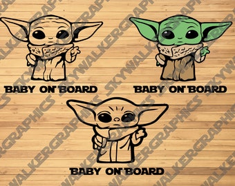 Baby On Board Baby Yoda Grogu SVG Pack 2 Designs | SVG PNG Vector File