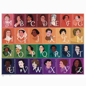 Cartaz do alfabeto de compositoras femininas (arco-íris)
