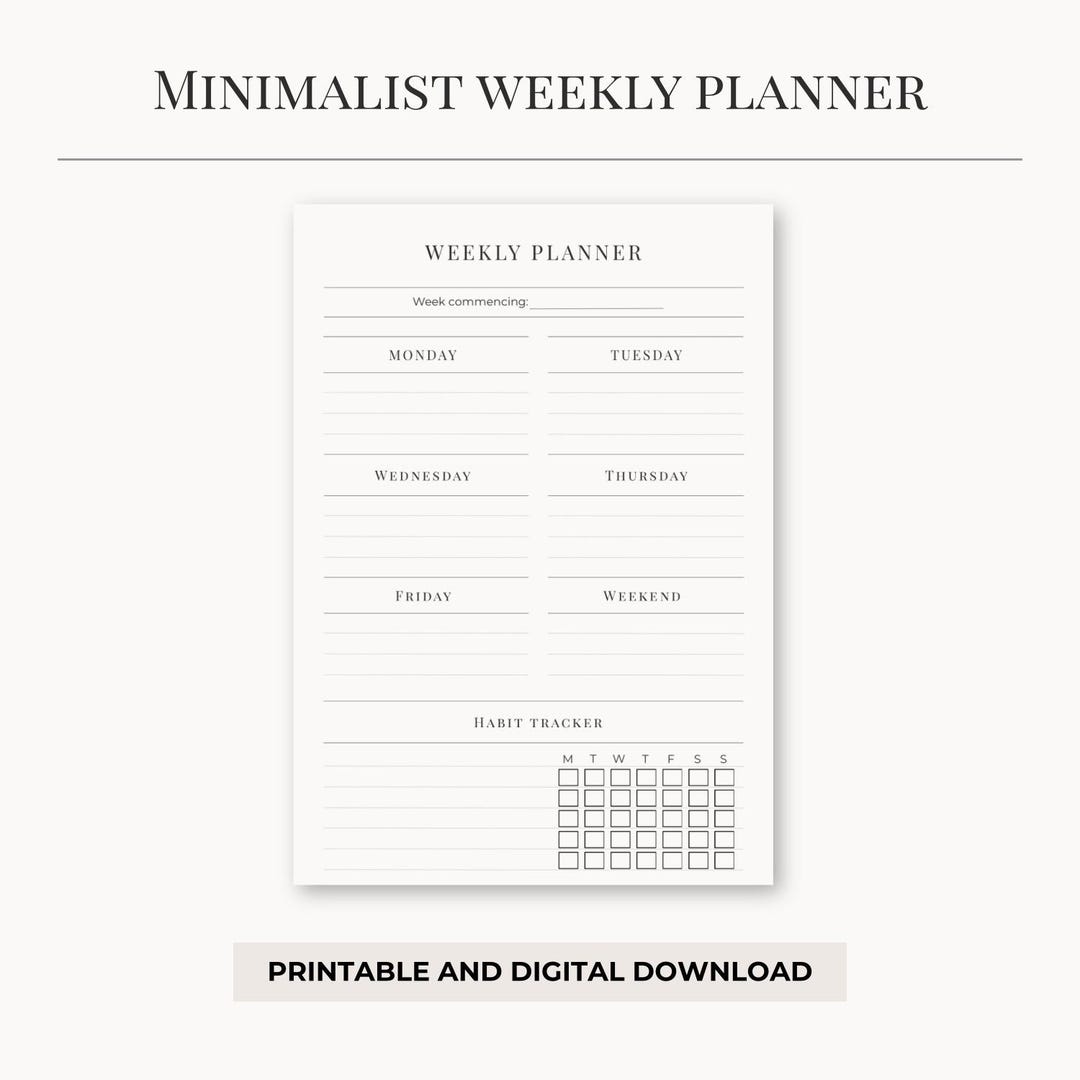 Printable Weekly Planner PDF | Minimalist Weekly Planner | Digital ...