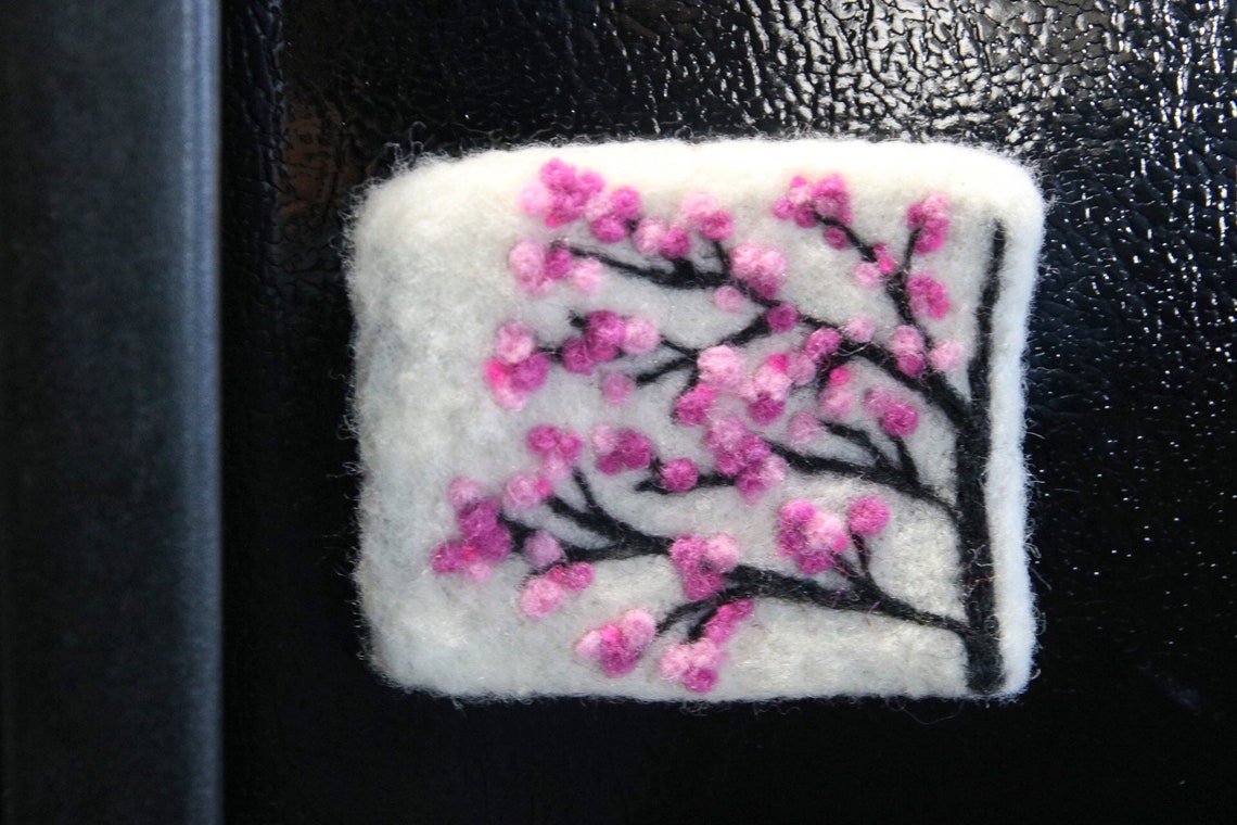 Fridge Art / Needle Felted Cherry Blossoms / Pink Etsy