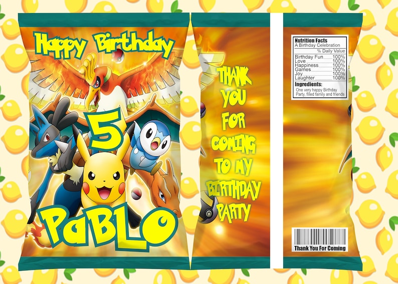 Pokemon Chip Bag Labels,Pokemon Snack Bag Boy Chips Bag Pokemon Chips Bag Pokemon Party Favors Birthday boy Favors Pokemon Snack Bag