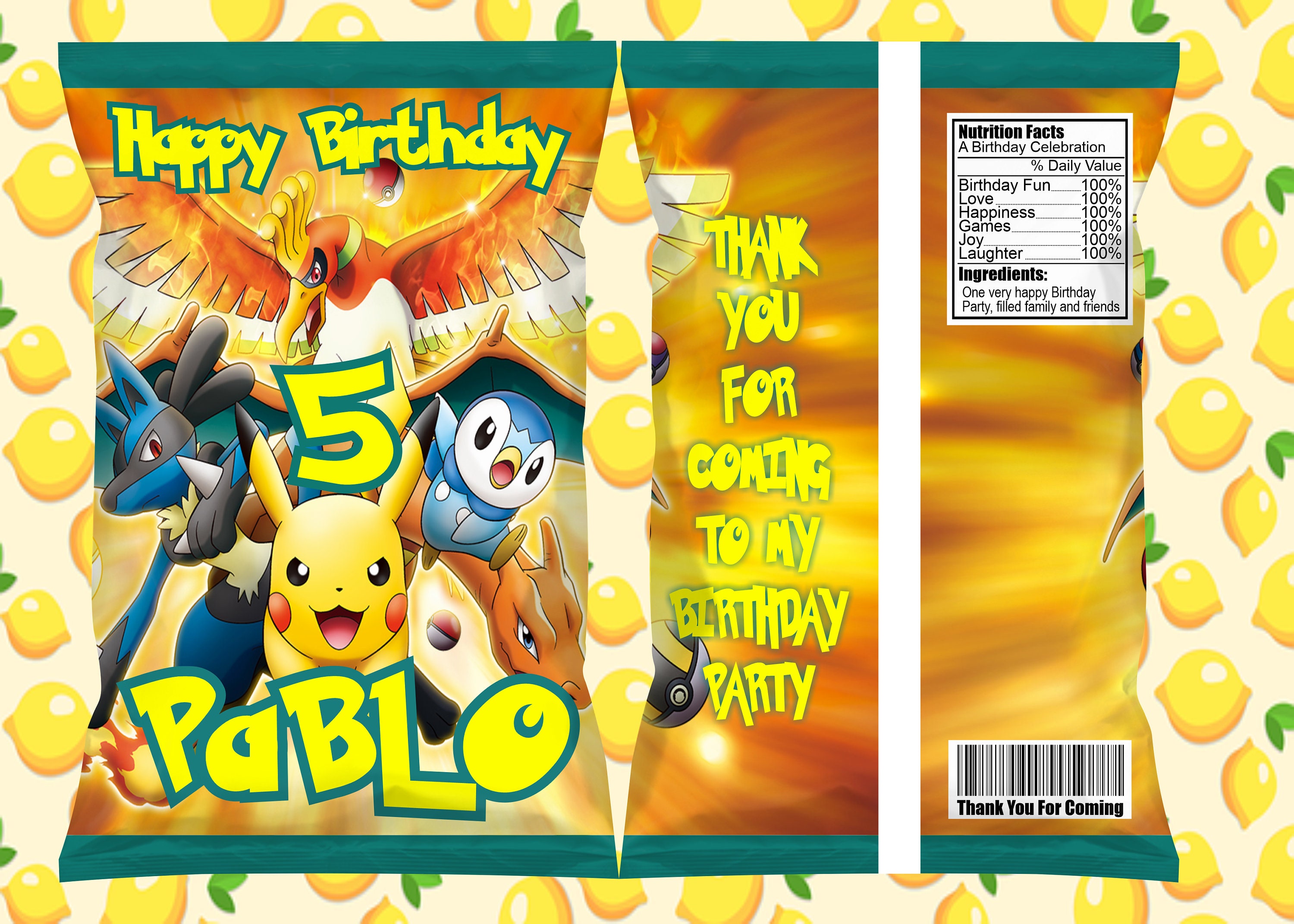 Pokemon Chips Bag. Pokemon Party Favors. Pokemon Snack Bag. Etsy