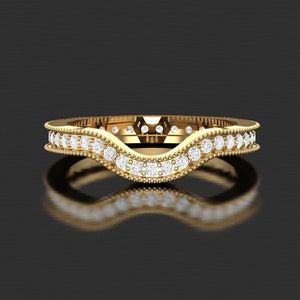 Sterling Silver Curved Wedding Ring: Simulated Diamond Stacking Band