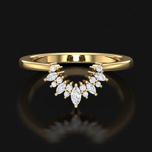 Curved Moissanite Wedding Band: Sterling Silver Anniversary Ring