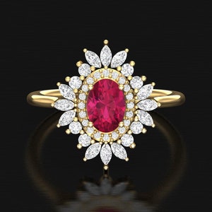 Ruby Engagement Ring Unique 14K Solid Gold Pink Gemstone Wedding Anniversary Promise Bridal Ring For Her July Birthstone Bridesmaid Gift