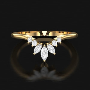 14K Gold Moissanite Curved Wedding Band: Stackable Anniversary Ring