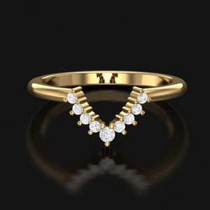 14K Gold Curved Wedding Band: Dainty Stacking Ring