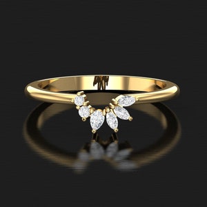 CZ Marquise Curved Wedding Band - Sterling Silver Anniversary Ring