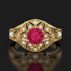 Ruby Engagement Ring Unique 14K Solid Gold Pink Gemstone Wedding Anniversary Promise Bridal Ring For Her July Birthstone Bridesmaid Gift