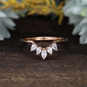 Curved Wedding Ring,14K Solid Gold Curved Engagement Ring, Moissanite Dainty Matching Band For Women, Curved Stacking Ring, Anniversary Gift