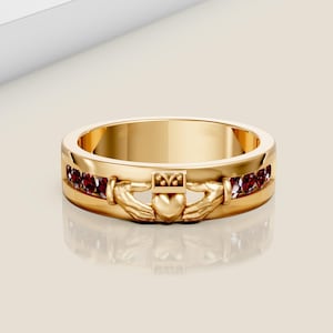 14K Gold Natural Red Garnet Claddagh Engagement Ring Antique Bridal Heart Shape Wedding Anniversary Promise Ring For Her Bridesmaid Gift