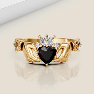 Claddagh Ring Black Onyx Claddagh Ring Celtic Knot Ring Gemstone Ring Silver Irish Crown Ring Irish Claddagh Ring Heart Shape Birthstone