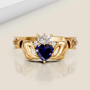 Claddagh Ring Sapphire Claddagh Ring Celtic Knot Ring Gemstone Ring Silver Irish Crown Ring Irish Claddagh Ring Heart Shape Birthstone Ring