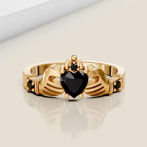 Claddagh Ring Black Onyx Claddagh Ring Celtic Knot Ring Gemstone Ring Silver Irish Crown Ring Irish Claddagh Ring Heart Shape Birthstone