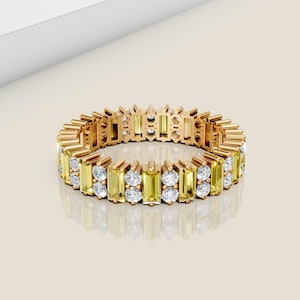 Yellow Sapphire Full Eternity Wedding Band 14K Gold Stacking Eternity Matching Band Promise Bridal Ring Engagement Ring Anniversary Gift