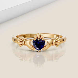 Claddagh Ring Sapphire Claddagh Ring Celtic Knot Ring Gemstone Ring Silver Irish Crown Ring Irish Claddagh Ring Heart Shape Birthstone Ring