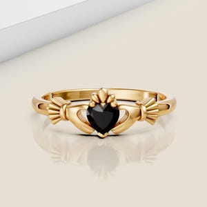 Claddagh Ring Black Onyx Claddagh Ring Celtic Knot Ring Gemstone Ring Silver Irish Crown Ring Irish Claddagh Ring Heart Shape Birthstone