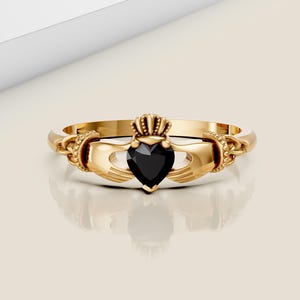 Claddagh Ring Black Onyx Claddagh Ring Celtic Knot Ring Gemstone Ring Silver Irish Crown Ring Irish Claddagh Ring Heart Shape Birthstone