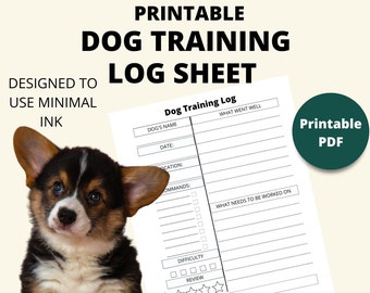 Printable Dog Training Log Sheet | Instant Download | 8.5x11 PDF| Dog Training Planner | Dog Training Tracker | Dog Training Record
