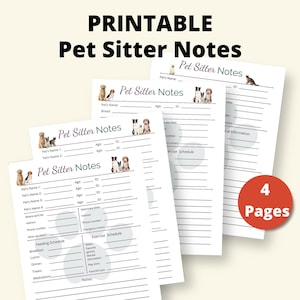 Printable Pet Sitter Notes | Instant Download | 8.5x11 PDF| Dog Sitter Instructions | Pet Vacation Notes | Cat Sitter Notes | Multi Pet
