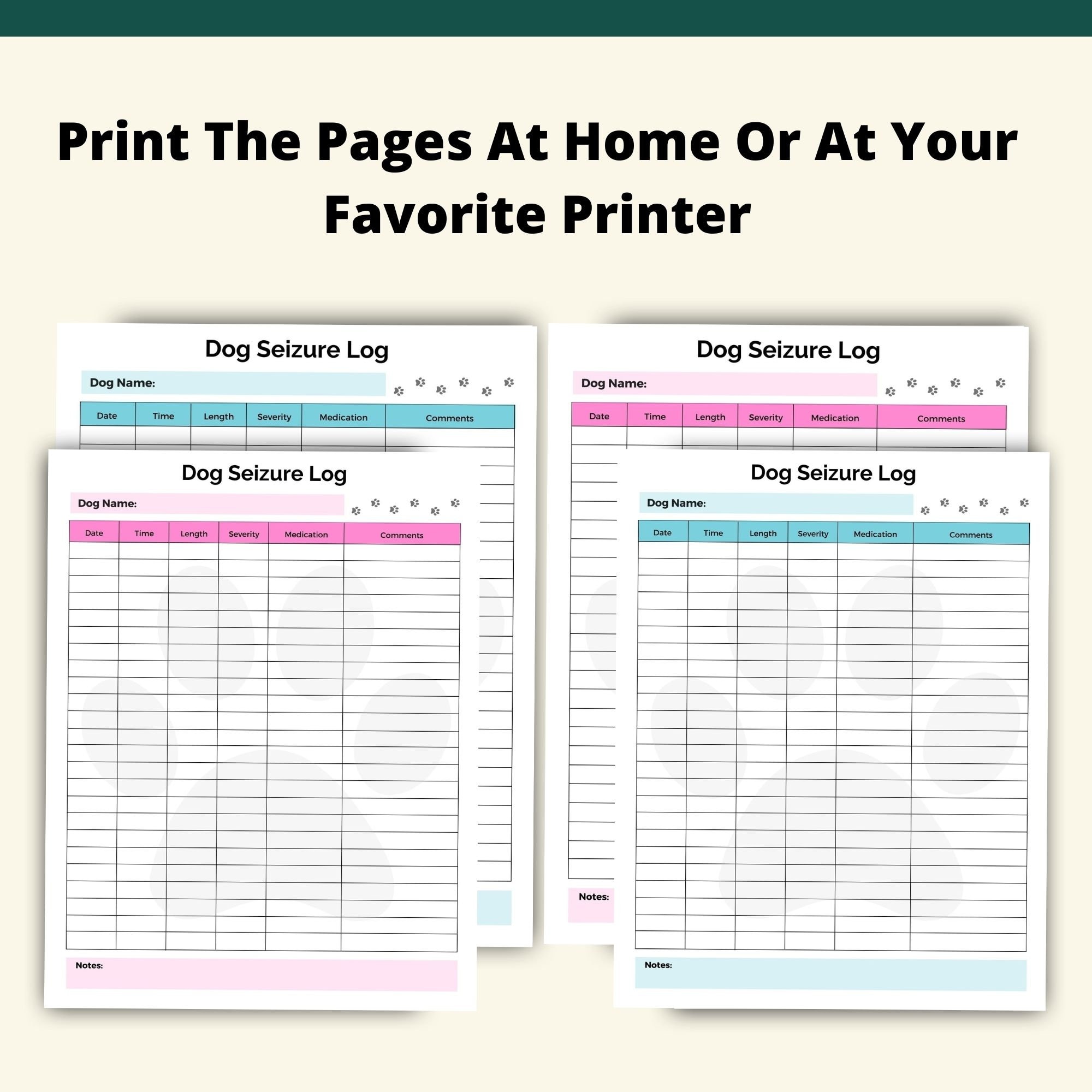 Dog Seizure Log | Pet Seizure Log Printable | Seizure Tracker for Dogs | Seizure Log for Puppy ...