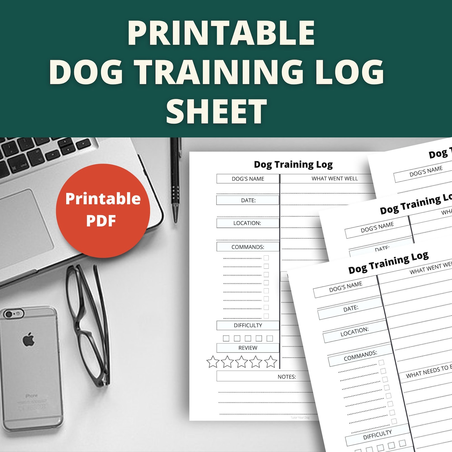 Printable Dog Training Log Sheet Instant Download 8.5x11 PDF Dog
