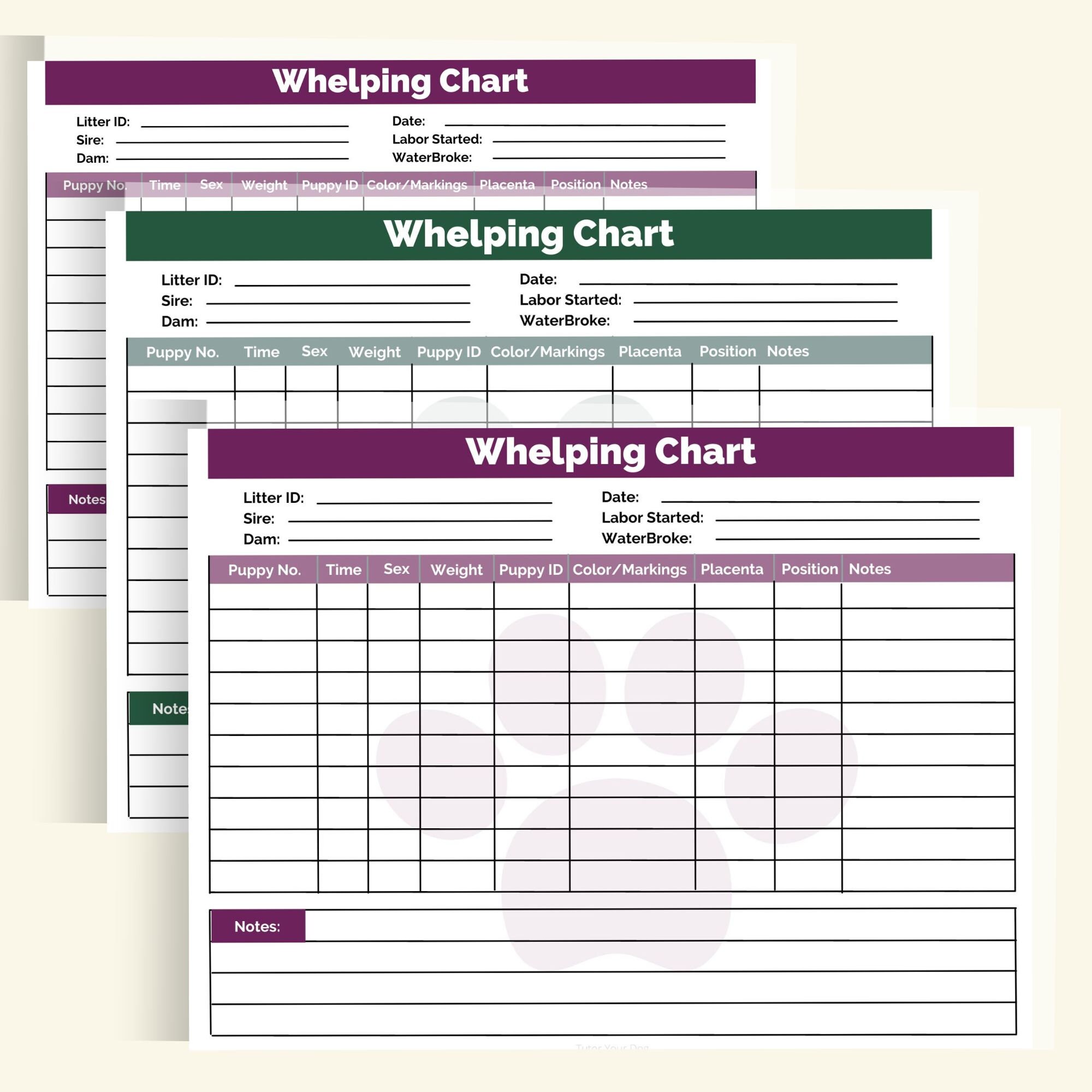 Wheping Chart Dog Breeder Whelping Chart | Whelping Records | Litter Records | Dog ...