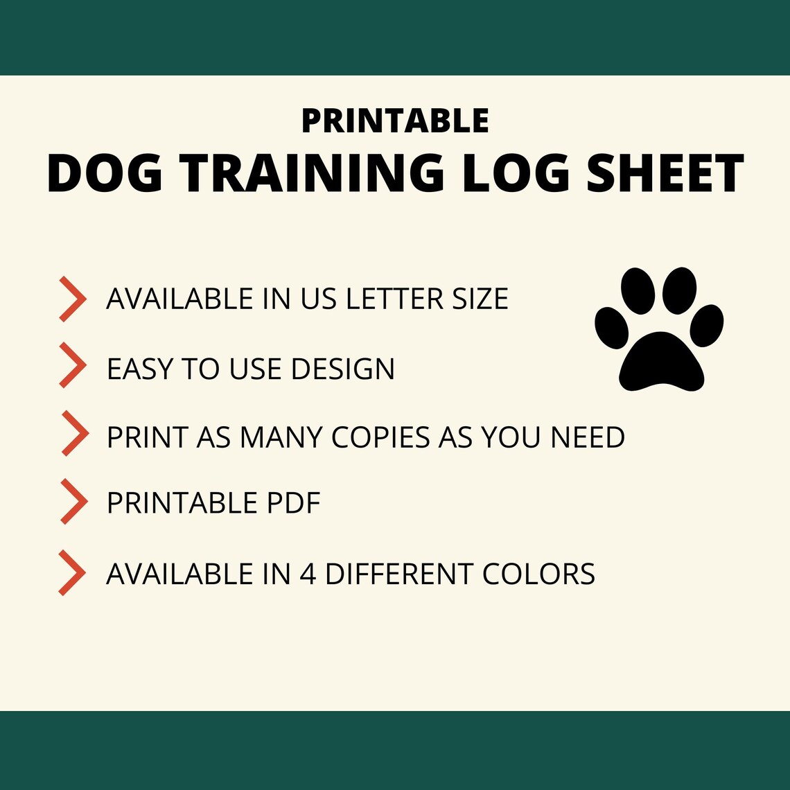 Printable Dog Training Log Sheet Instant Download 8.5x11 PDF Dog