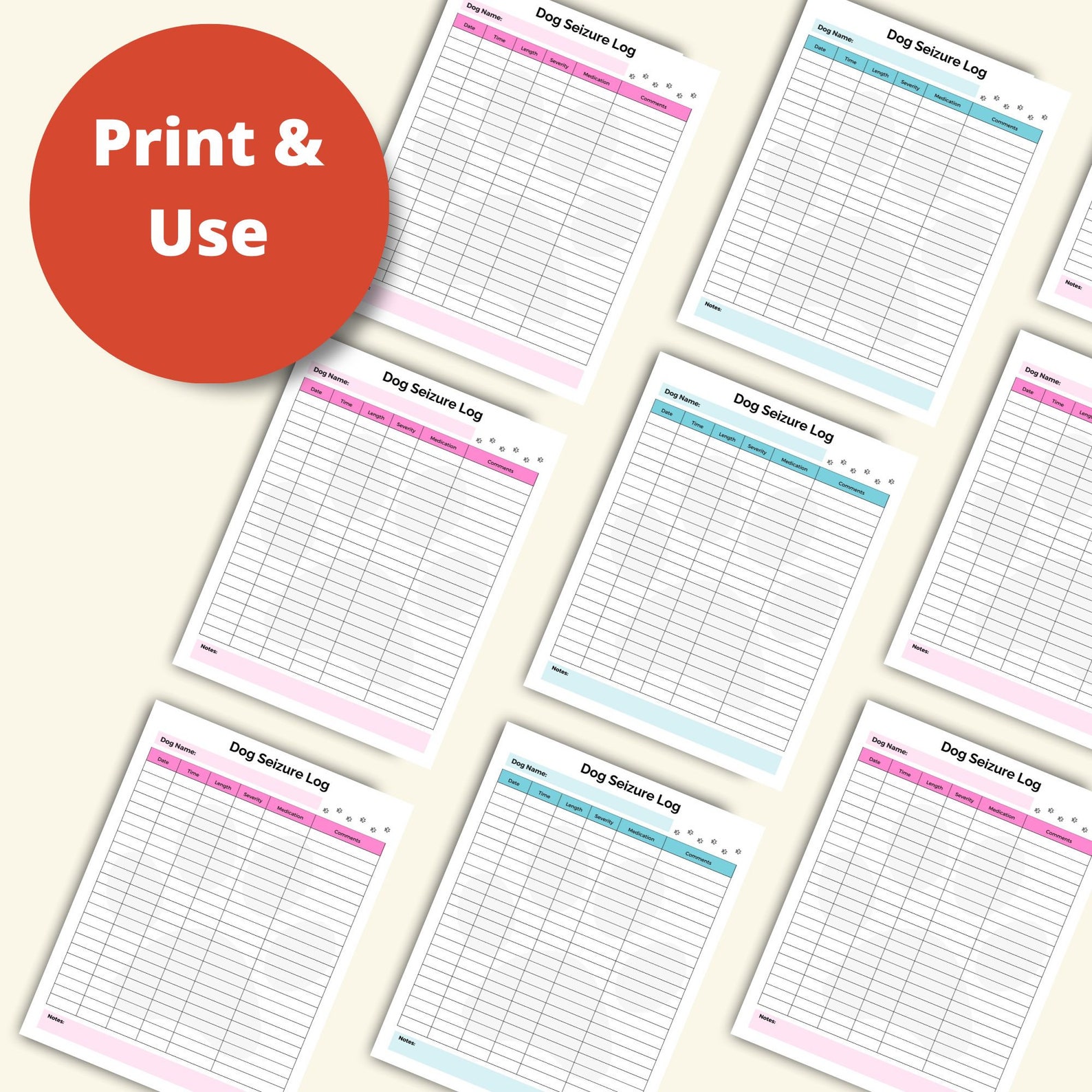 Dog Seizure Log | Pet Seizure Log Printable | Seizure Tracker for Dogs | Seizure Log for Puppy ...
