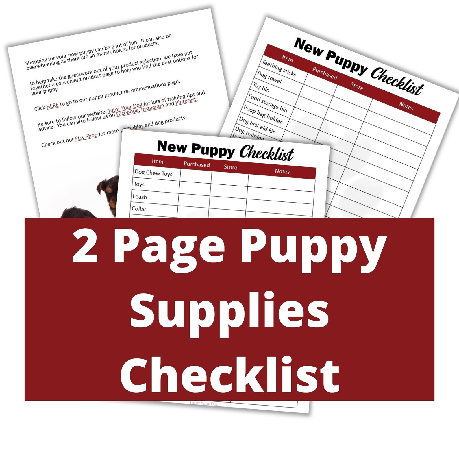 New Puppy Shopping Checklist | Printable Pet Checklist | New Pet ...