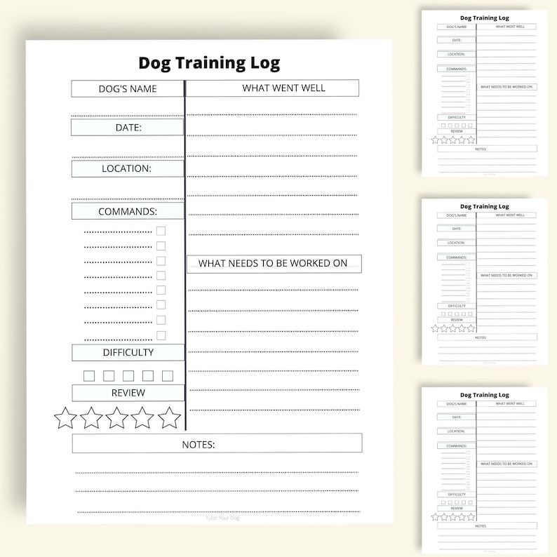 Printable Dog Training Log Sheet Instant Download 8.5x11 PDF Dog