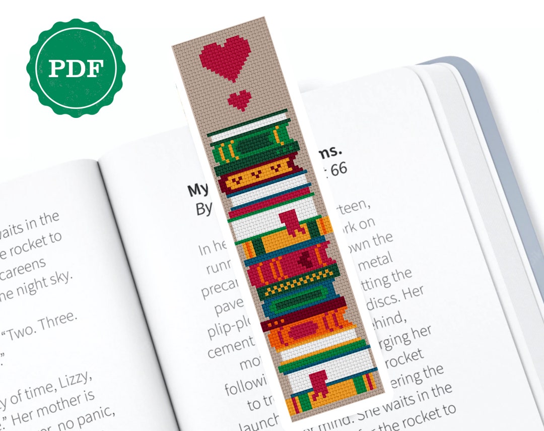 Books Bookmark Cross Stitch Pattern: Bookworm Gift (digital PDF) - Etsy