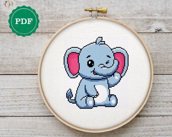 Baby elephant cross stitch pattern, Elephant cross stitch, Nursery cross stitch, animal cross stitch, Baby boy Shower gift, digital PDF
