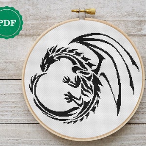 Dragon cross stitch pattern digital PDF Fantasy animal cross stitch chart Instant download PDF Dragon embroidery beginners Home decor