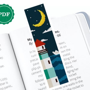 Leuchtturm Lesezeichen Kreuzstichmuster: Anfänger Stickerei (digitales PDF)
