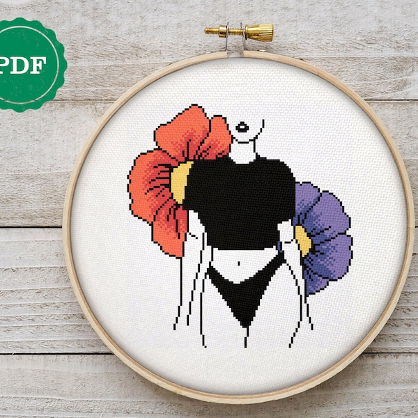 Female body cross stitch pattern, Woman cross stitch pattern, simple cross stitch, sexy embroidery,   yoga cross stitch, download PDF
