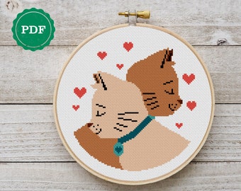 Couple Cats Cross Stitch Pattern: Valentine's Day Love (Digital PDF)