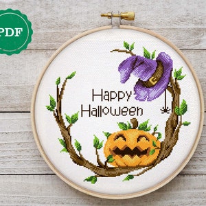 Halloween Pumpkin Wreath Cross Stitch Pattern (Digital PDF)