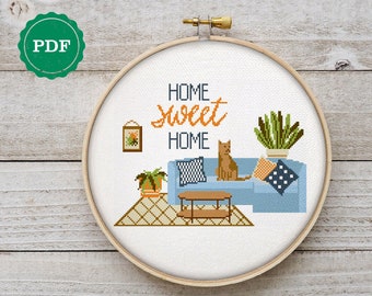 Home Sweet home cross stitch pattern, home cross stitch, interior cross stitch, moder cross stitch, download PDF