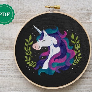 Unicorn Cross Stitch Pattern, Unicorn Cross Stitch, Unicorn Embroidery, horse embroidery, pillow cross stitch, instant Download PDF