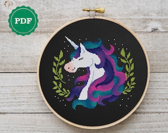 Unicorn Cross Stitch Pattern: Modern Horse Embroidery (PDF Pattern)